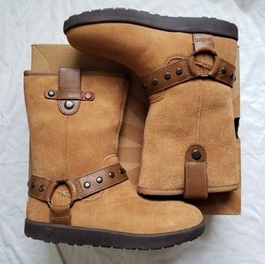 UGG Australia brown suede sheepskin moto boots